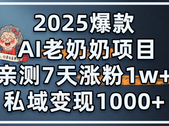 2025爆款 AI 老奶奶项目：亲测 7 天涨粉 1W+，私域变现 1000+